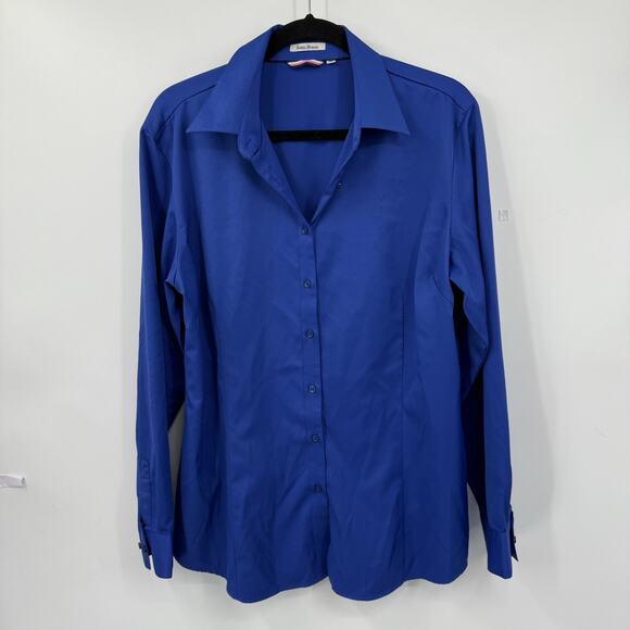 Esabel.C Satin Stretch Long Sleeve Button Up Shirt Colbalt Blue Women XL - Picture 7 of 10